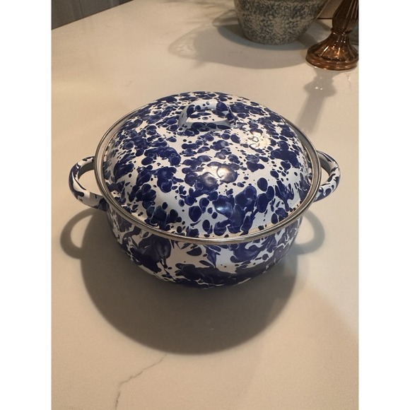 Golden Rabbit Blue White Enamelware 2.5‎ Quart Cobalt Swirl Dutch Oven With Lid - Picture 1 of 3